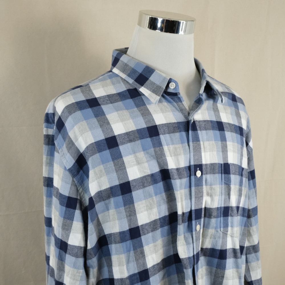 UNTUCKit 3XL Regular Fit Flannel Button Front Shirt Blue White Plaid Cotton Mens